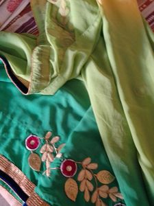 Green Sari with Gold Embroidery