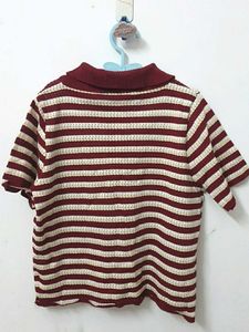 🍿Striped Knit Polo Top