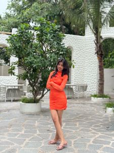 Orange Long Sleeve Mini Dress