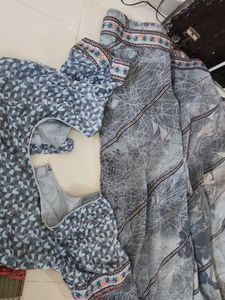 Grey colour georgette saree with blouse