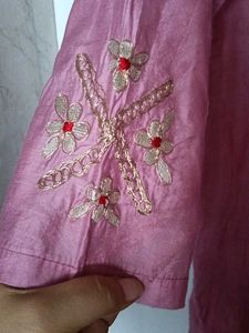 Elegant Pink Embroidered Kurta Organza Dupatta