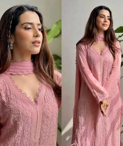 Elegant Pink Embroidered Kurta Set of medium size