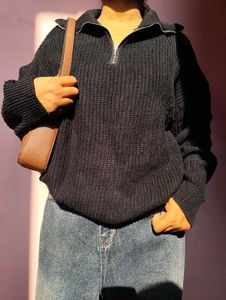 Black Knit Zip-Up Sweater