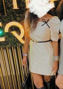 off White Puff Sleeve Mini Dress
