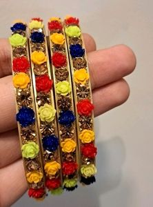 Multicolor Golden Crystal Bangles