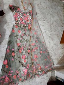 Floral Embroidered Tulle Skirt