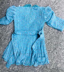 Blue Floral Mini Dress with Belt