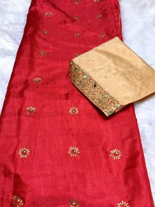 Mirror Work beautiful Red ❤️Saree