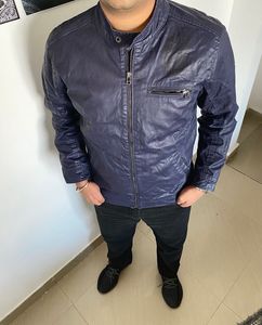 pure leather blue jacket