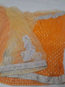 Heavy Work Net Saree With Stitched Blouse