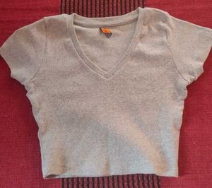 Gray V-Neck crop top