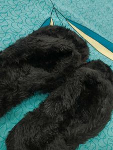 New Fuzzy Black Slippers