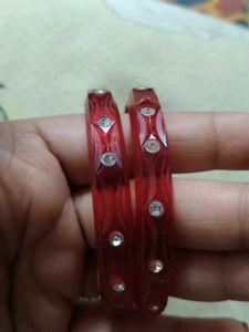 Red Bangles with Diamond Accents