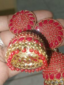 Red Jhumka Earrings
