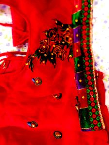 Handwork Chikenkari Red Embroidered Kurta