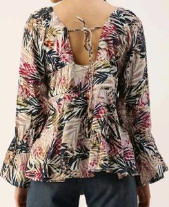 Floral Print Bell Sleeves Peplum Top.