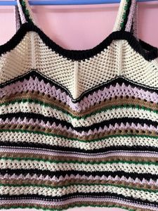 NStriped Crochet Tank Top With Free Black And Wh