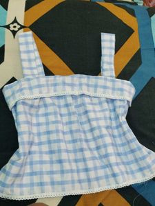 Sky Blue Checked Crop Top
