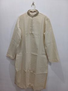 Kurta Chudidar Set (Cream-Handwork On Collar)