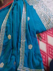 Blue Embroidered Kurta Set(padded)