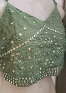 Green Mirror Work Blouse