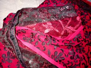 Red net dual saree