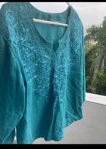 Short Blue chikenkari kurti