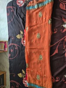 Orange Embroidered Saree