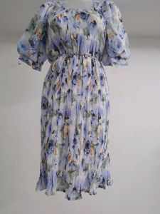 Floral Pleated Dress - Puff Sleeve