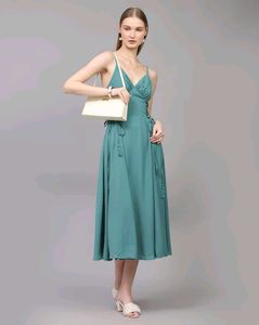 Spaghetti Strap Lace-Up Waist Fit and Flare Dress