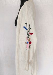 Bloom On Sleeves Embroidery Knit Cardigan