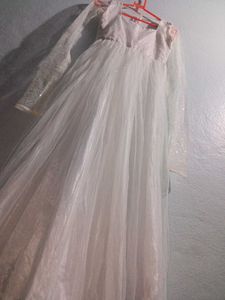 White Full Length Ethnic Gown With Organza Chunni