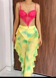 Rare Fluorescent shades mesh Ruffle Flare Pants