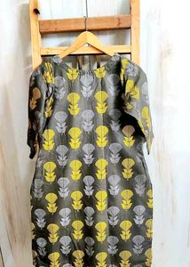 Grey Floral Print kurti size-34
