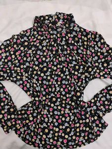 Floral Print Mock Neck Blouse