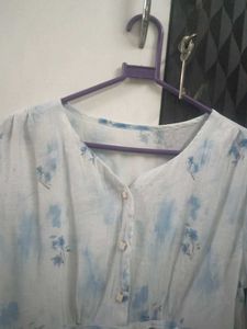 Blue Floral Tie-Waist Blouse
