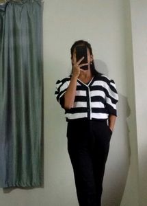 Striped Puff Sleeve Cardigan