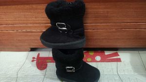Black Faux Suede Buckle Winter Boots