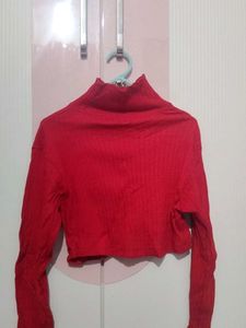 Red Long Sleeve High neck crop top