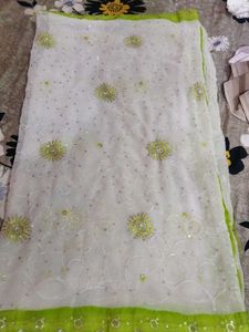 Festive Wear White And Light Green Fancy Dupatta