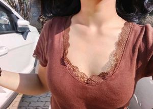 Page One Coffee Brown Lacy Top