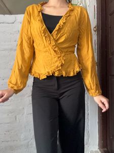 Ruffled Mustard Wrap Top