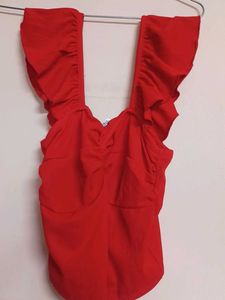 Red Front Twist Ribbed Top