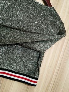 Long Sleeve Crop Glitter Sequins T-shirt(Women&#39;s)