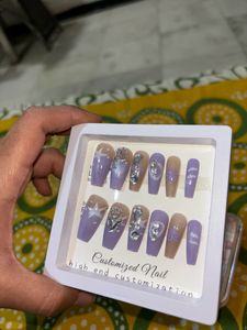 Diamond Rose Studded Star printed Dual Tone Nails
