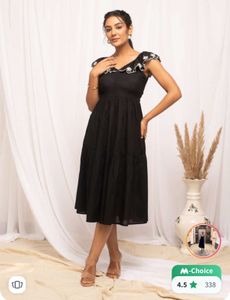 V-neck Cap Sleeves Fit&Flare Dress