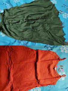 Red A-line kurti with green palazo pant Set.