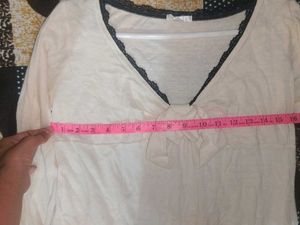 Cream Long Sleeve Top with lace detail