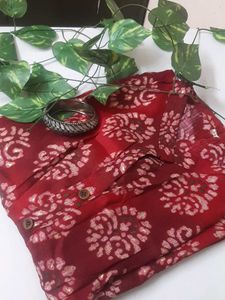 Red Print Button-Down Top
