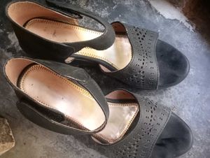 Black Wedge Heel Sandals